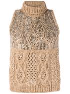 Ermanno Scervino Embellished Cable Knit Tank - Nude & Neutrals