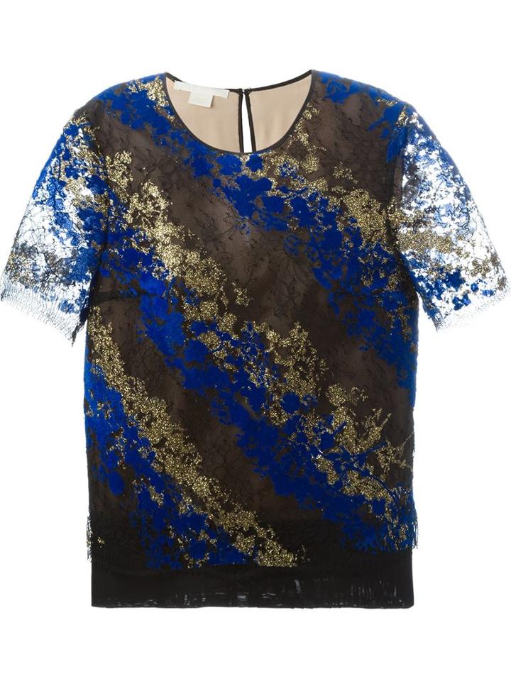 Antonio Berardi Flocked Lace Blouse, Women's, Size: 42, Blue, Polyamide/polyester/rayon
