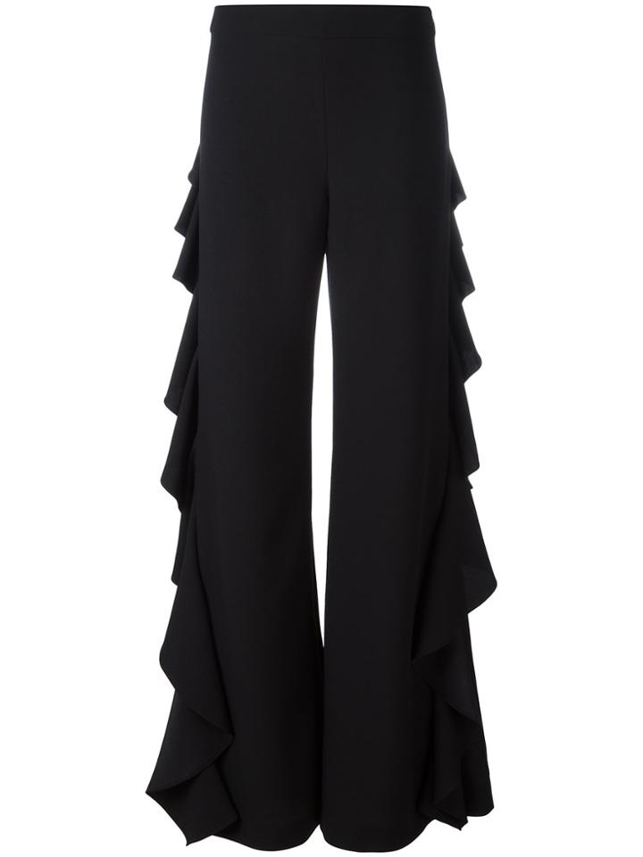 Sara Battaglia Ruffled Sides Trousers - Black