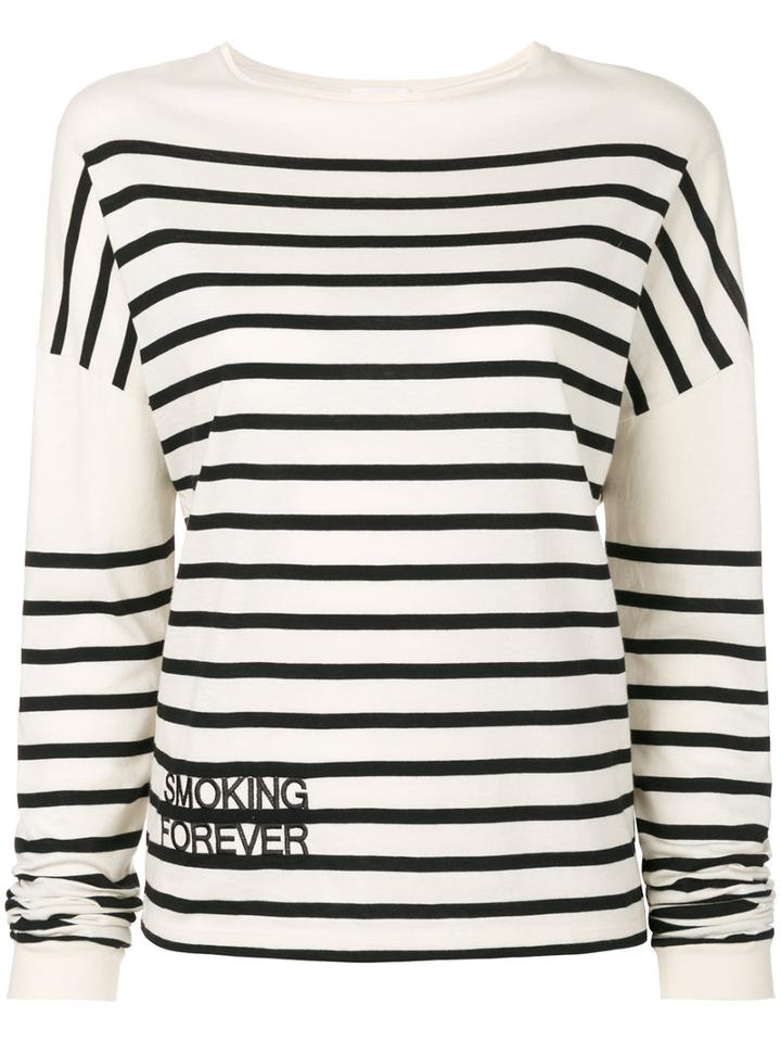 Saint Laurent - Striped Smoking Forever Embroidered Top - Women - Cotton - M, Black, Cotton