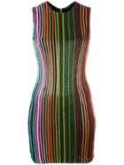 Balmain Striped Sequin Dress, Women's, Size: 40, Black, Spandex/elastane/viscose/glass/polyamide