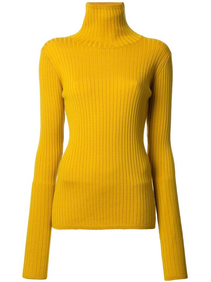 Le Ciel Bleu 'highneck Wide Rib' Pullover, Women's, Size: 36, Yellow/orange, Wool