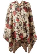 Ermanno Gallamini Roses Pattern Knit Poncho, Women's, Beige, Virgin Wool