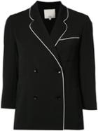 Tibi Contrast Trim Blazer, Women's, Size: 8, Black, Silk/polyester