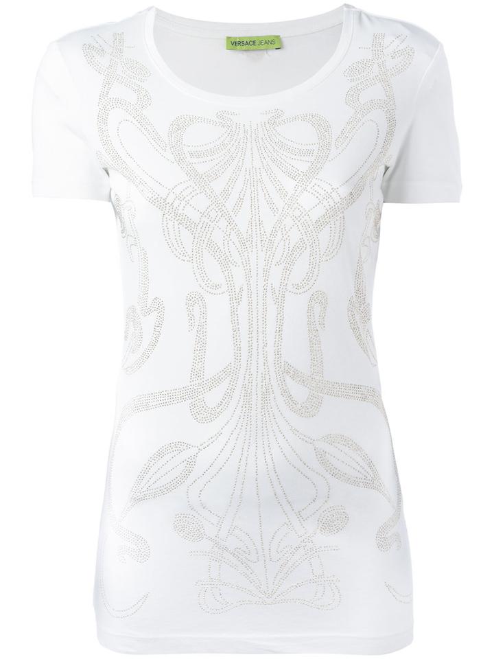 Versace Jeans Studded Design T-shirt, Women's, Size: Medium, White, Cotton/modal