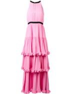 Msgm Tiered Ruffled Halterneck Gown - Pink & Purple