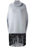 Agnona Cape Fringed Knitted Top, Women's, Size: Large, Grey, Lamb Skin/cashmere