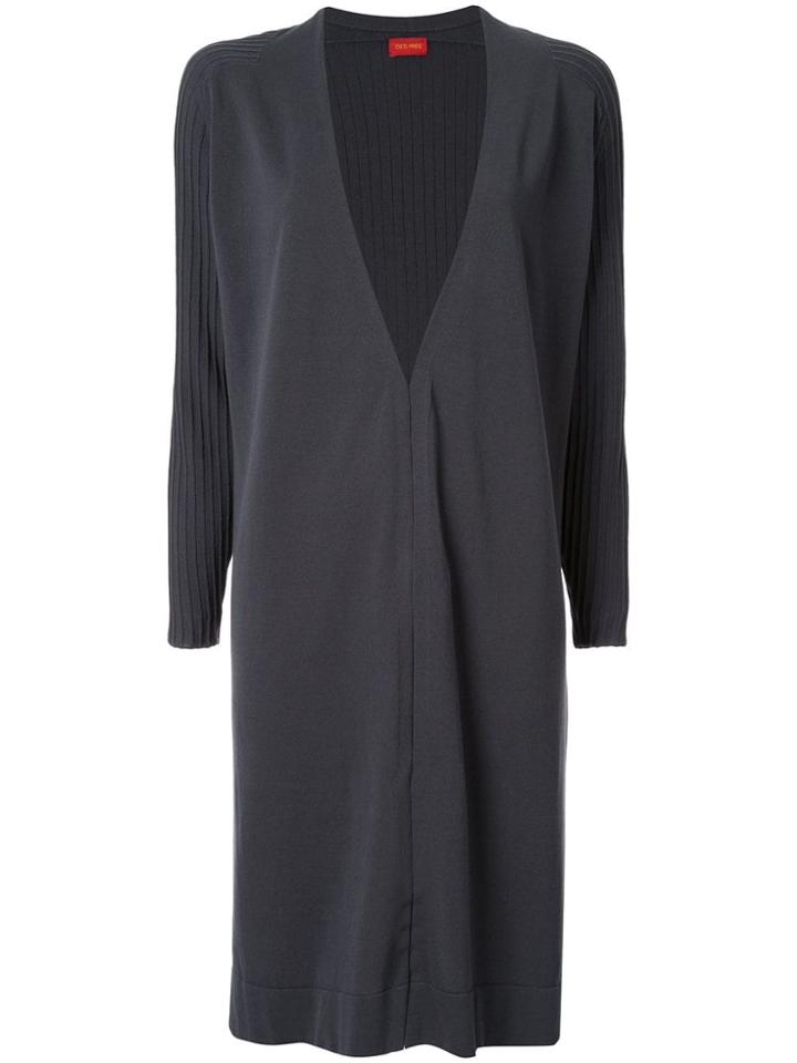 Des Prés Ribbed Sleeve Long Cardigan - Grey