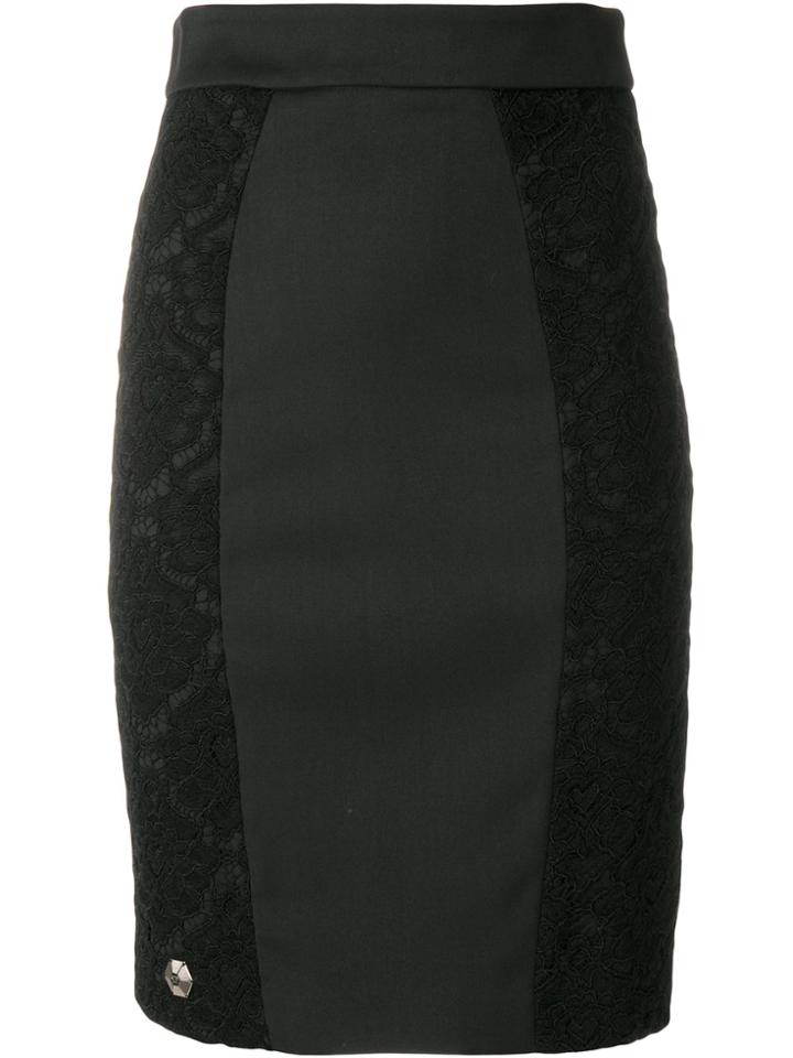 Philipp Plein Lace Panel Skirt - Black