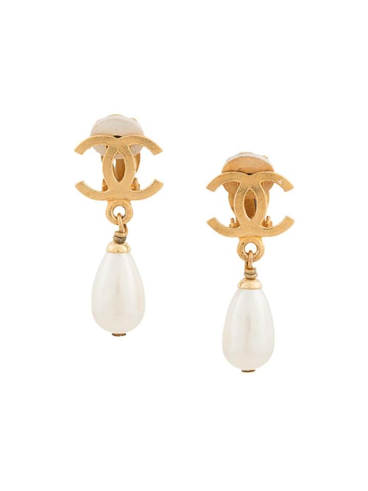 Chanel Vintage Drop Faux Pearl Earrings - Metallic
