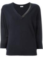 Brunello Cucinelli V-neck Sweater, Women's, Size: Large, Blue, Cashmere/brass