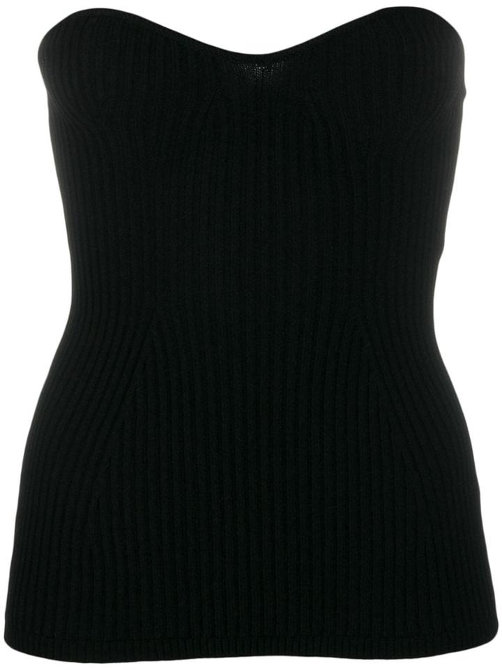 Khaite Lucie Ribbed Knit Bustier Top - Black