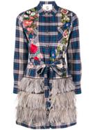 5 Progress Embroidered Tiered Checked Shirt Dress - Blue