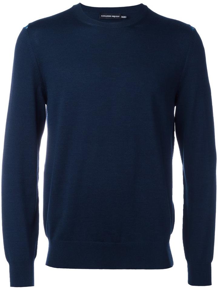 Alexander Mcqueen Crew Neck Jumper, Men's, Size: Large, Blue, Wool