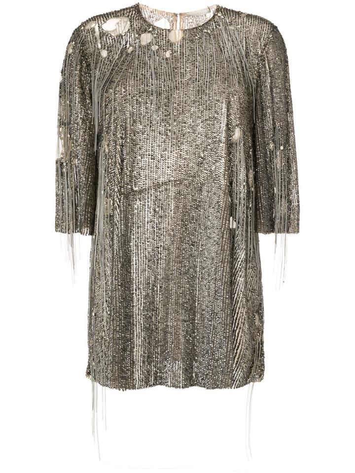 Amen Fringed Metallic Flared Top - Nude & Neutrals