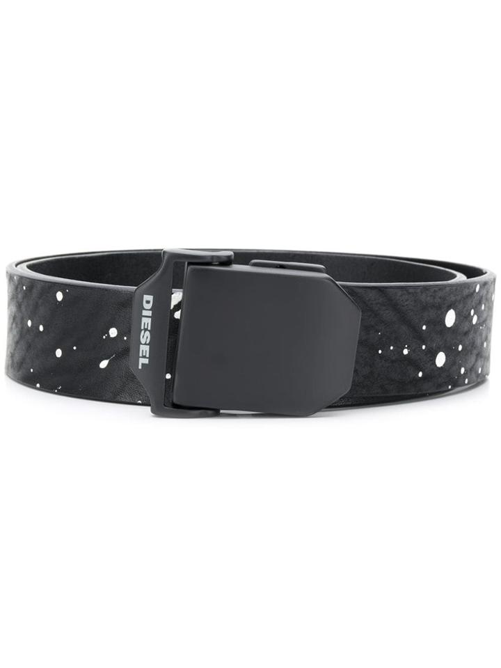 Diesel Leather Belt With Paint Splash Effect - Black