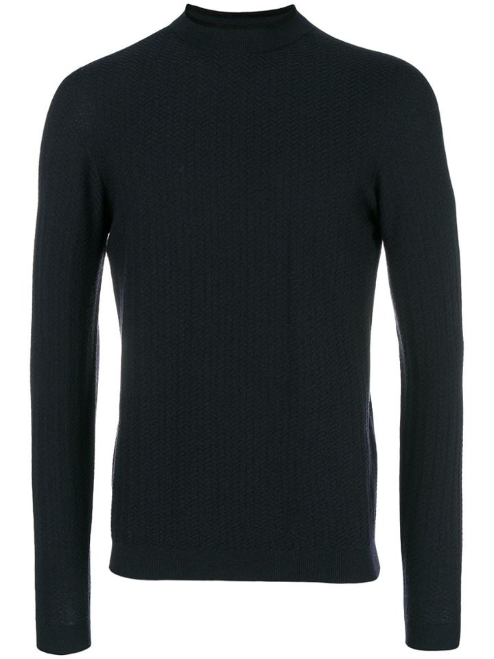 Giorgio Armani Herringbone Knit Sweater - Blue