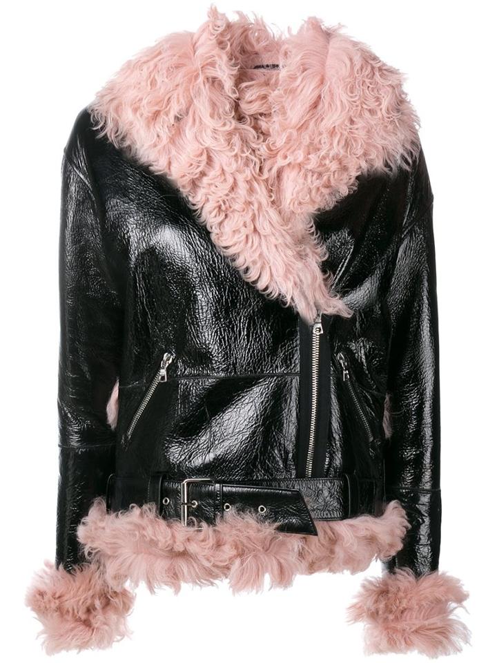 Sandy Liang 'bowery' Biker Jacket, Women's, Size: 36, Black, Lamb Skin/sheep Skin/shearling