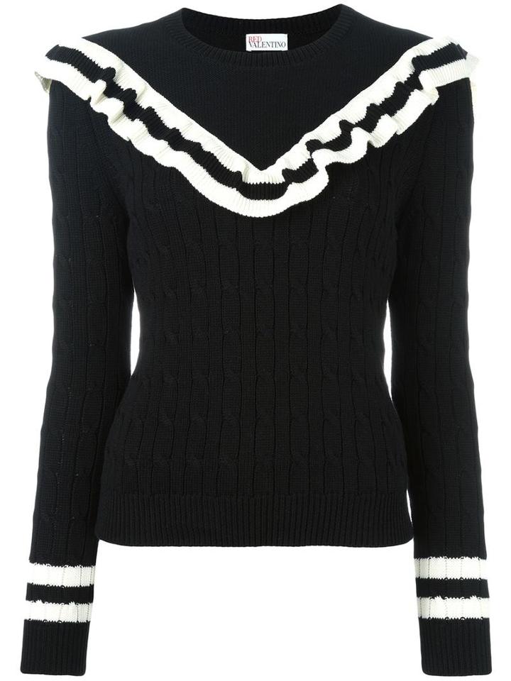 Red Valentino Cable Knit Frill Jumper, Women's, Size: Small, Black, Cotton