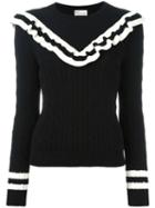 Red Valentino Cable Knit Frill Jumper, Women's, Size: Small, Black, Cotton