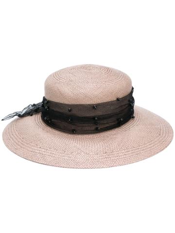 Misa Harada Embellished Panama Hat - Nude & Neutrals