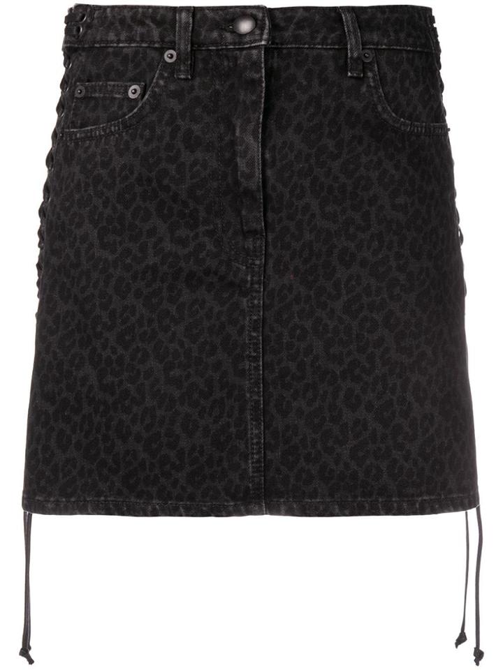 Mcq Alexander Mcqueen Leopard Print Denim Skirt - Black