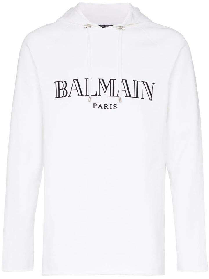 Balmain Paris Logo Cotton Hoodie - White