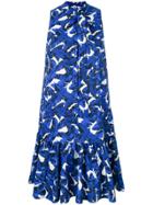 Msgm Leaf Print Swing Dress - Blue