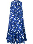Msgm Leaf Print Swing Dress - Blue