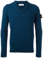 Stone Island V Neck Jumper, Men's, Size: Xl, Blue, Polyamide/wool