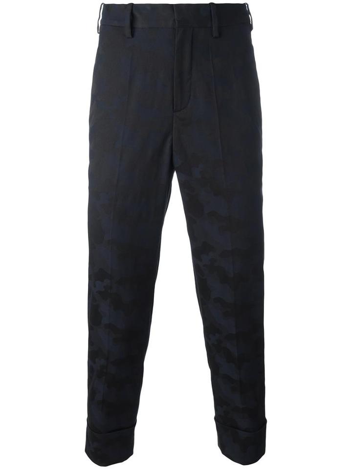 Neil Barrett Camouflage Print Chinos, Men's, Size: 48, Blue, Cotton/polyester