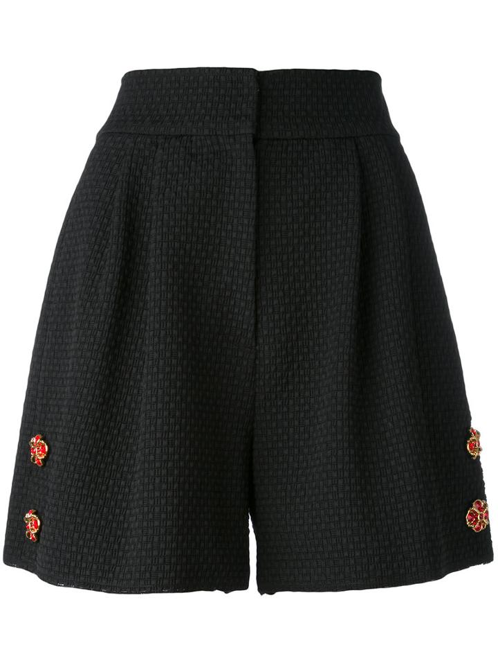 Dolce & Gabbana - Floral Embellished Shorts - Women - Cotton/polyamide/spandex/elastane - 42, Black, Cotton/polyamide/spandex/elastane