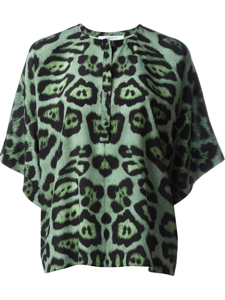 Givenchy Leopard Print Top, Women's, Size: 38, Green, Silk