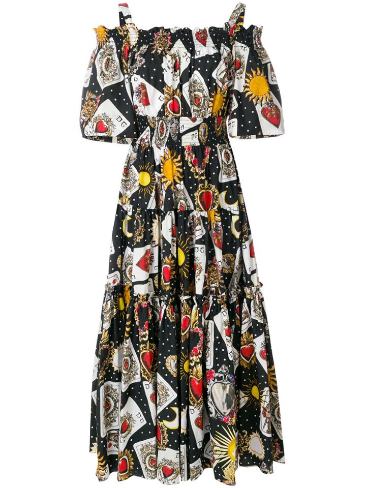 Dolce & Gabbana Playing Cards Printed Flared Dress - Black