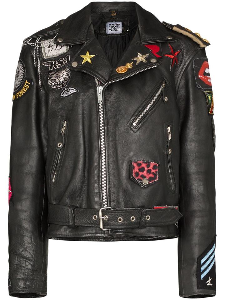 Rockins Patch Detail Biker Jacket - Black