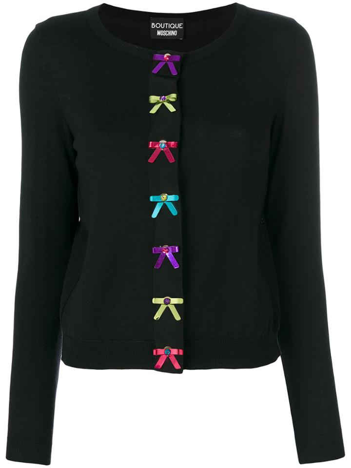 Boutique Moschino Bow Applique Cardigan - Black