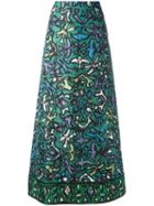 Valentino Printed A-line Skirt, Women's, Size: 38, Green, Silk