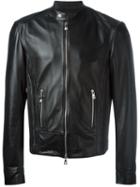 Versus Band Collar Zipped Jacket, Men's, Size: 52, Black, Leather/viscose/spandex/elastane