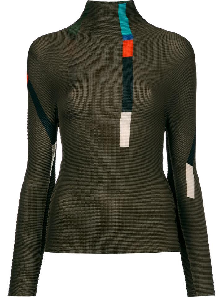 Issey Miyake Cauliflower - Session Long Sleeve Turtleneck Top - Women - Polyester - One Size, Green, Polyester