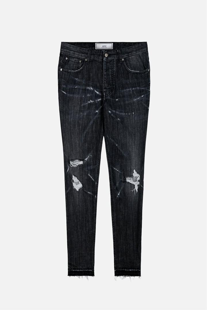 Ami Alexandre Mattiussi Distressed Carrot Fit Jeans, Men's, Size: 29, Black, Cotton