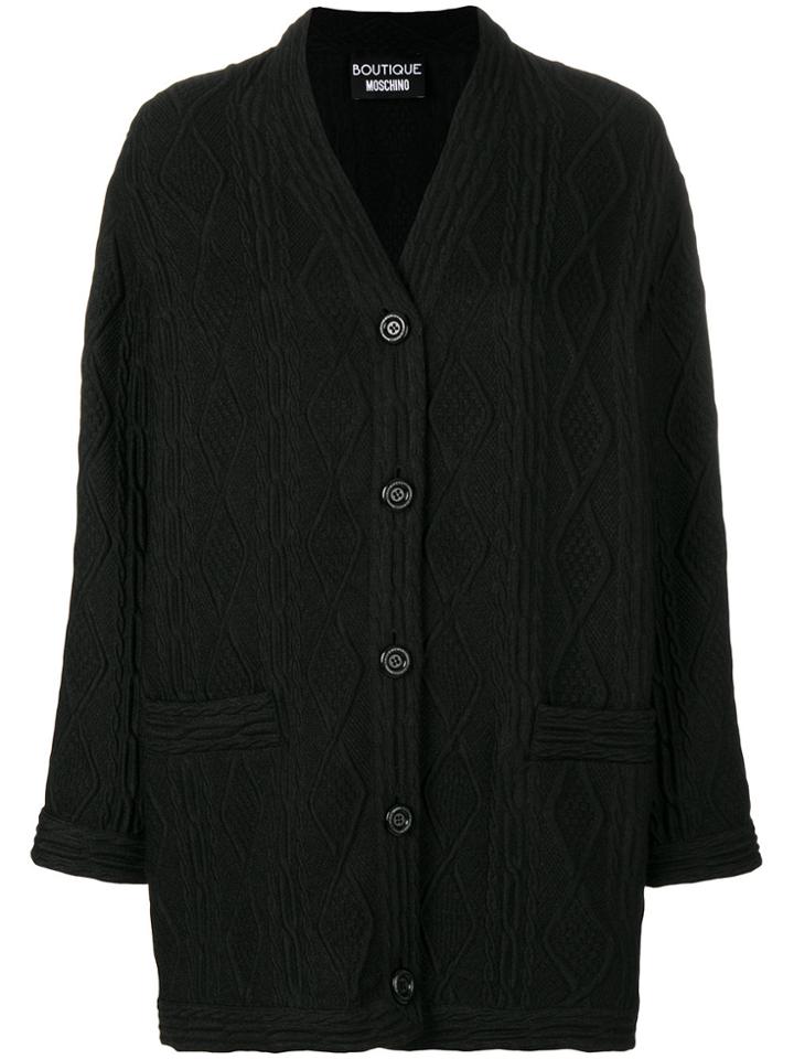 Boutique Moschino Diamond Pattern Long Knitted Cardigan - Black