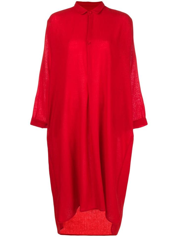 Daniela Gregis Side Slit High Low Shirt Dress - Red