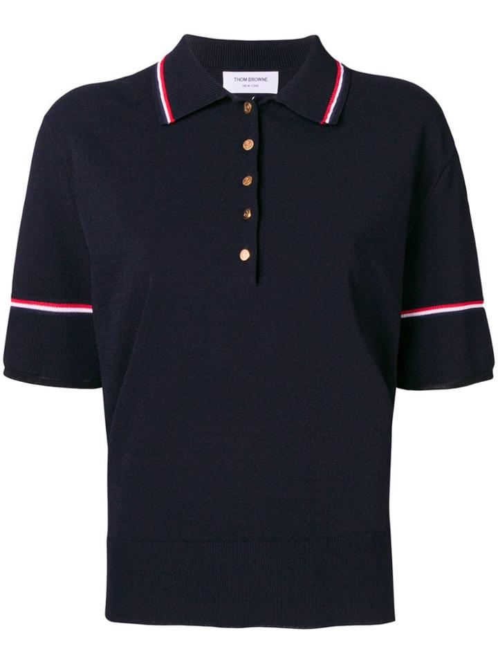 Thom Browne Tipping Stripe Boxy Polo Shirt - Blue