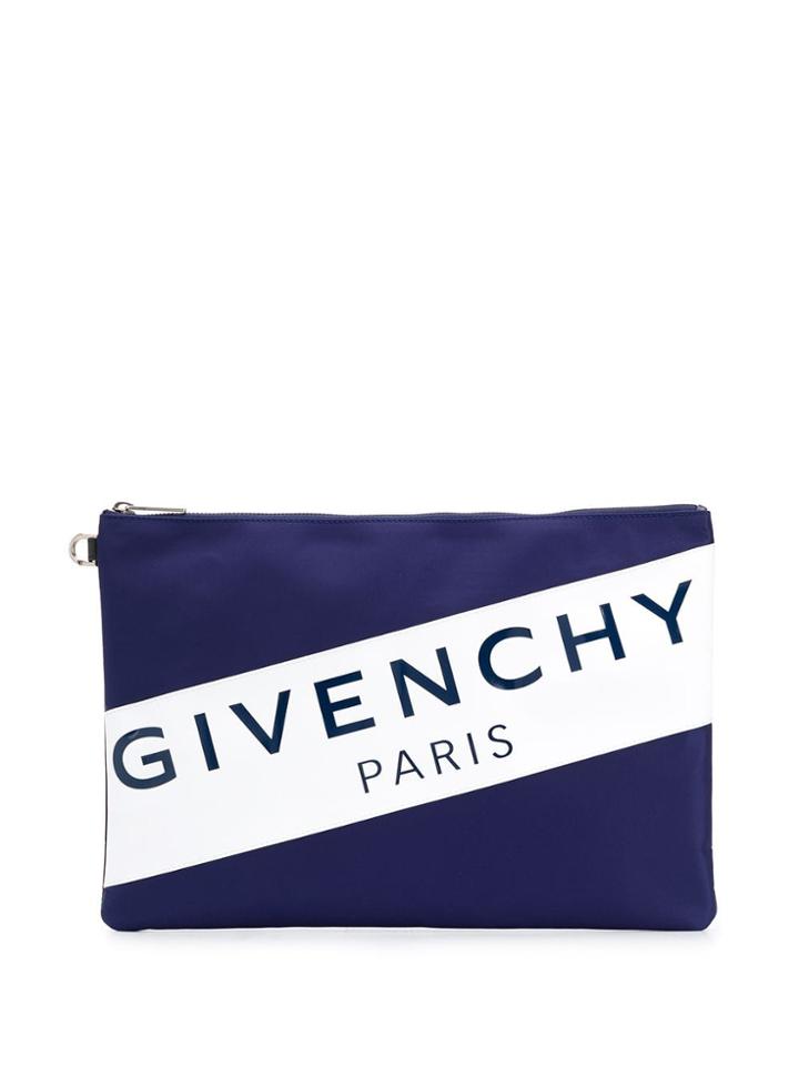 Givenchy Logo Zipped Clutch - Blue