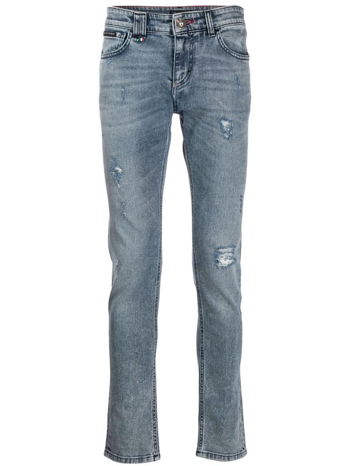 Philipp Plein Destroyed Slim-fit Jeans - Blue