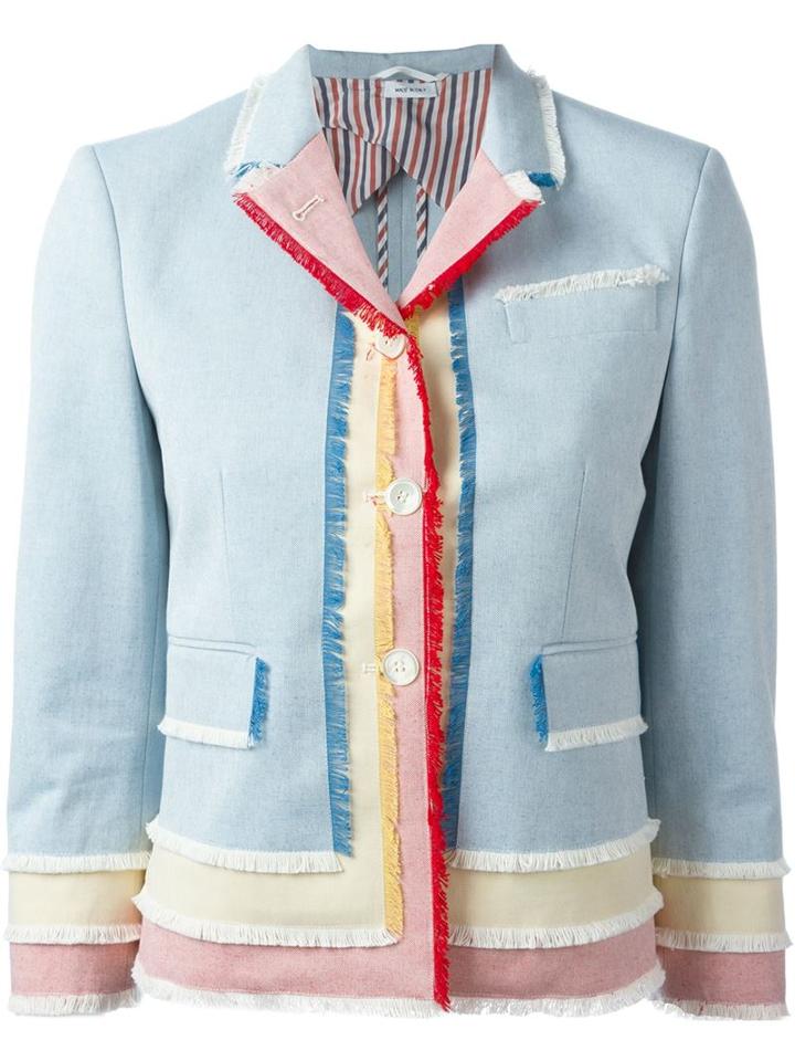 Thom Browne Frayed Edge Buttoned Jacket
