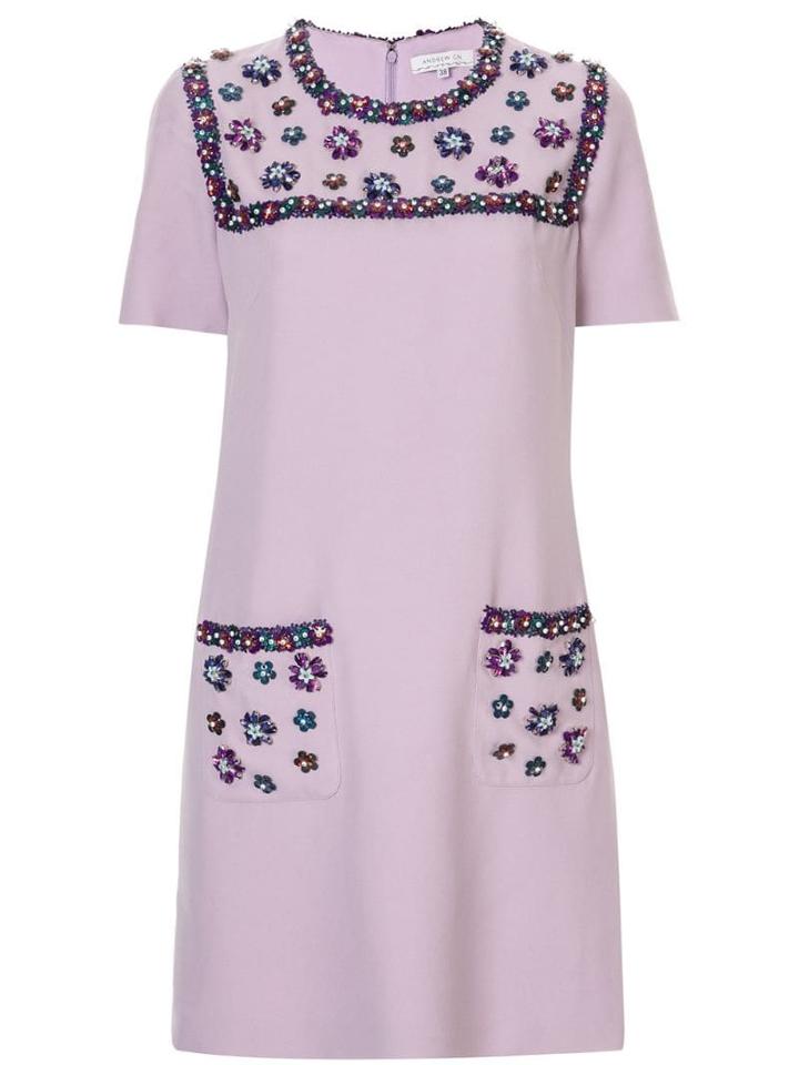 Andrew Gn Rhinestone Shift Dress - Purple