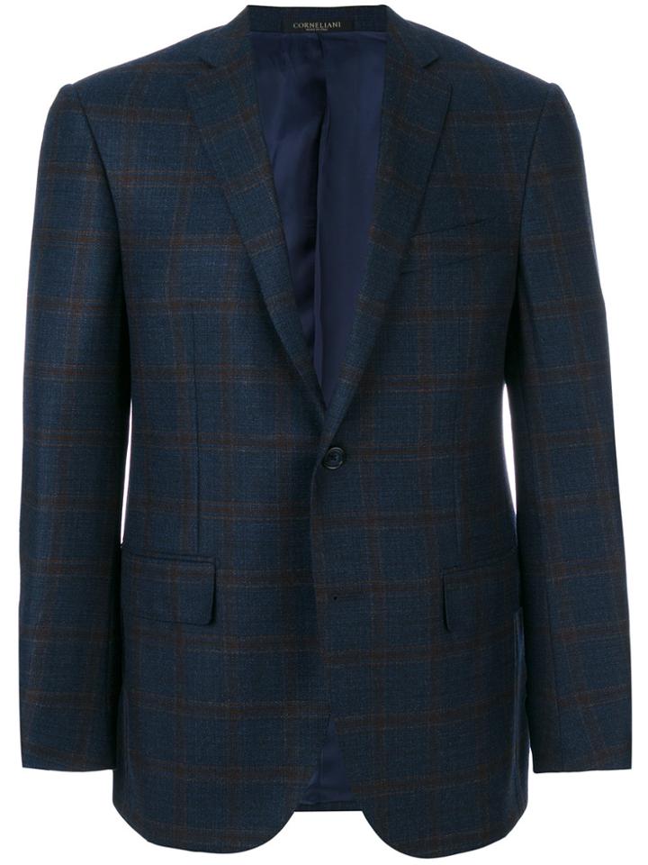 Corneliani Checked Single Breasted Blazer - Blue