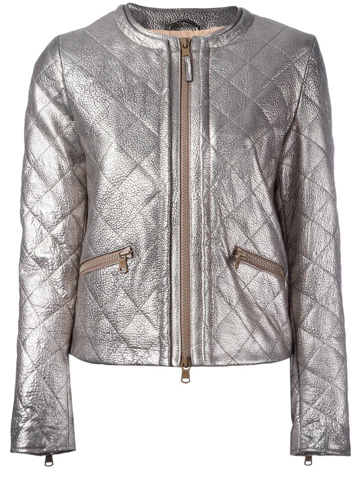 Eleventy Metallic (grey) Quilted Jacket, Women's, Size: 44, Polyester/sheep Skin/shearling