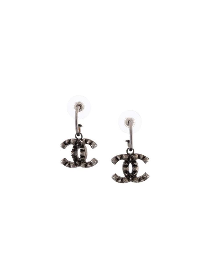 Chanel Vintage Cc Logo Drop Earrings, Women's, Grey
